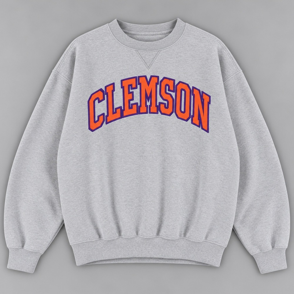 Champion Clemson Tigers Sweatshirt Mens Large Gray Embroidered Crewneck